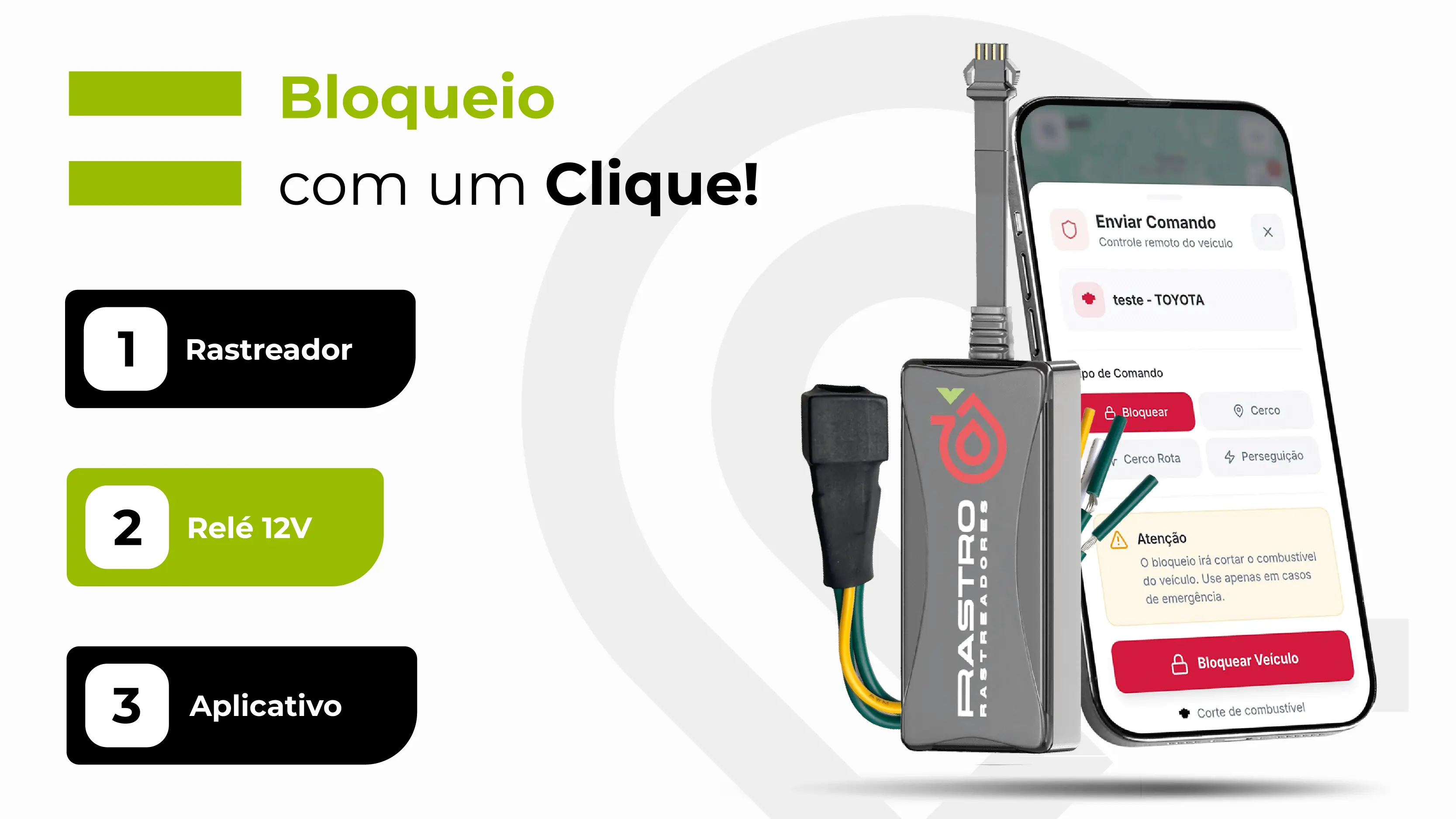 Diagrama do comando de bloqueio entre aplicativo, rede, sistema, instalação e veículo.